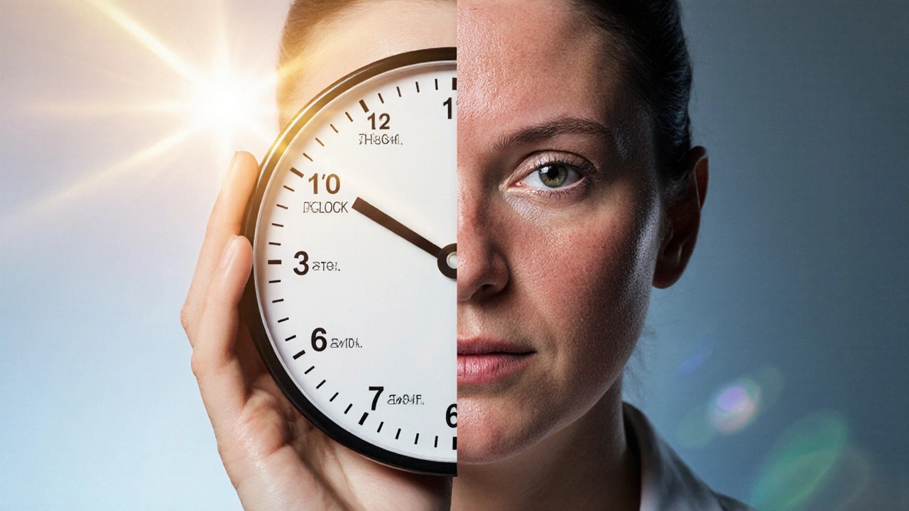 Hodiny symbolizující správnou sekvenci péče o pleť po peelingu.