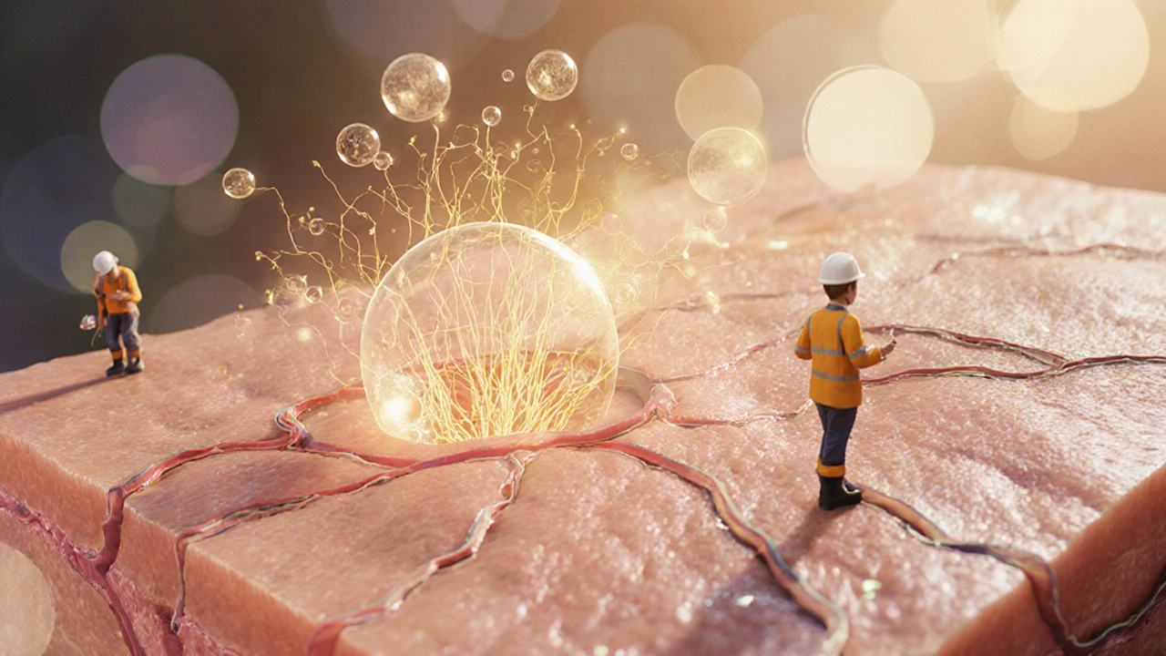 Buňky kůže budují nový kolagen pod vlivem peptidů z hydrolyzovaného kolagenu.