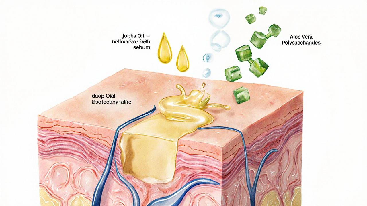 Křížový řez kůže s přirozenými hydratačními látkami nahrazujícími glycerin.