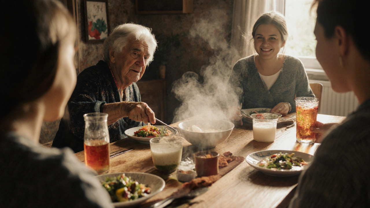 Rodina si společně jí kvašené potraviny jako kysané zelí, kefir a kvasový chléb.