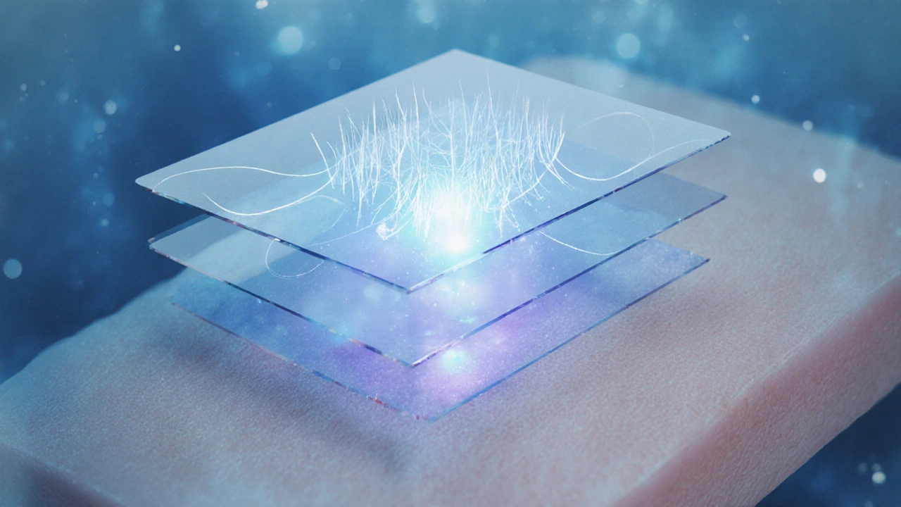 Tři metody odstranění chloupků: vlnění, laser a elektrodepilace, znázorněné jako průhledné vrstvy.