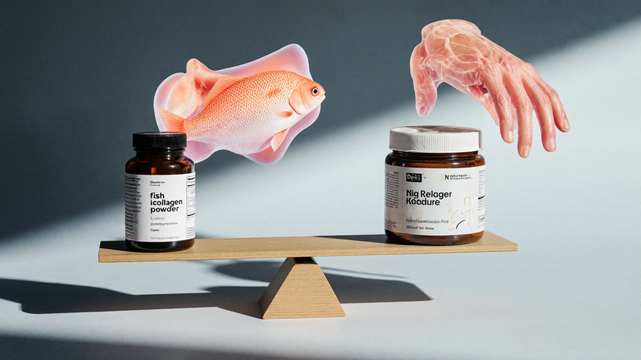 Váha s lékem a rybím kolagenem, zdravé klouby nad kolagenem.