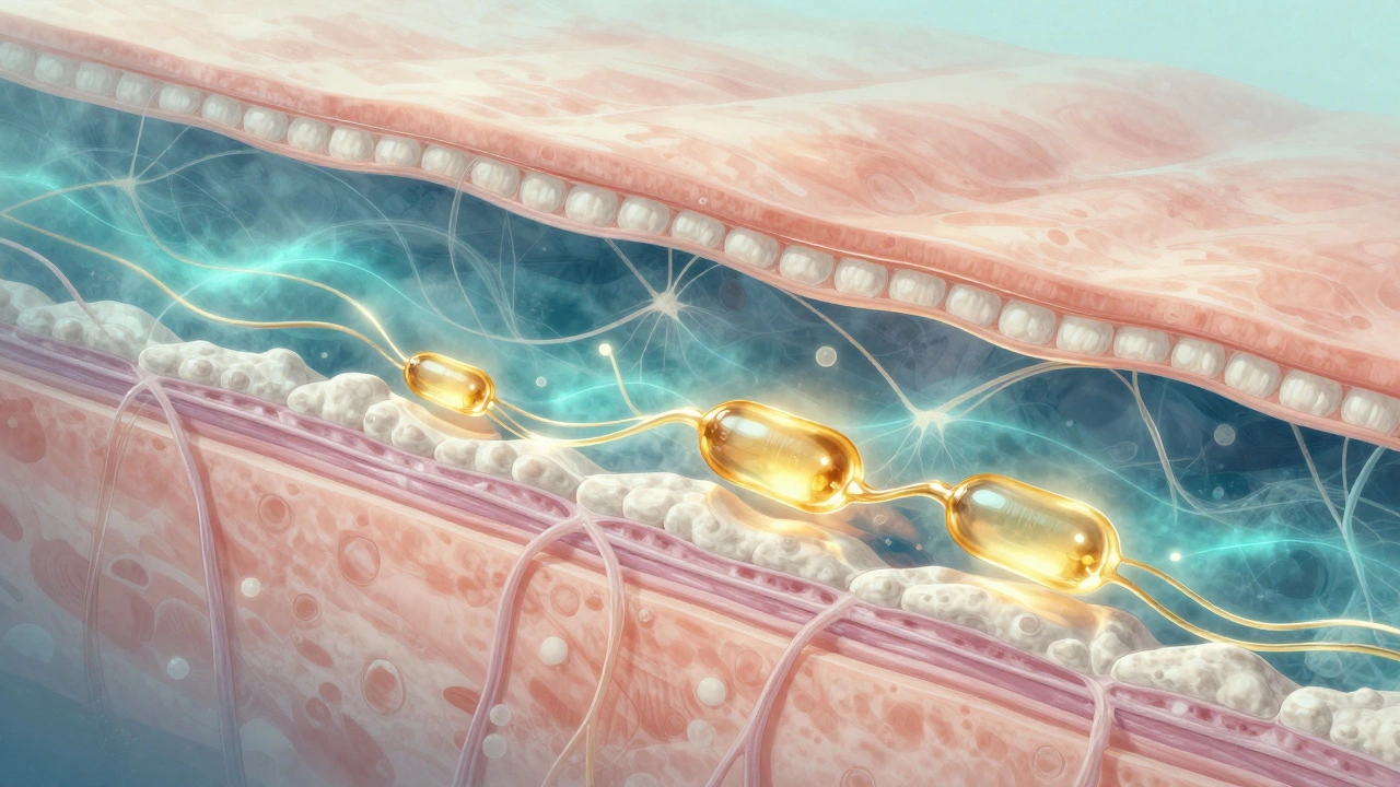 Mikroskopický pohled na kolagenová vlákna obnovující kůži a klouby.