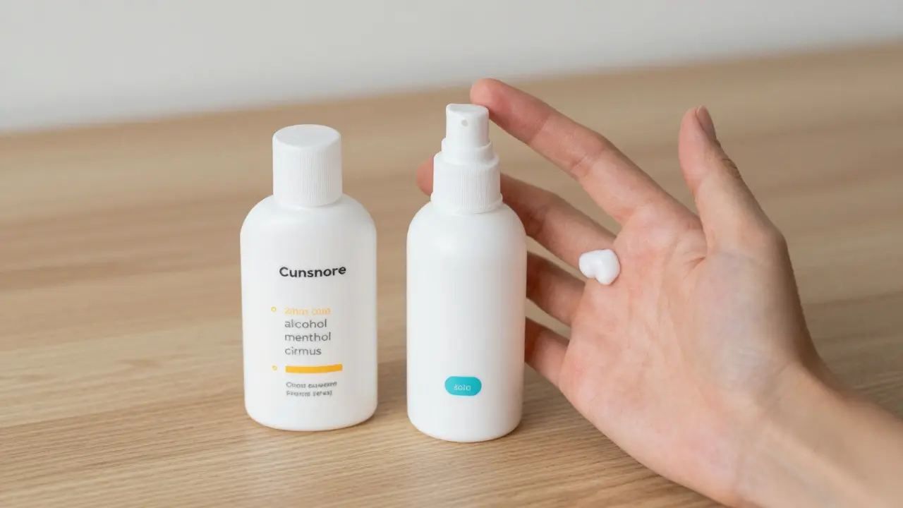 Ruka aplikující jemný krém na červenou plochu na tváři s ochranou proti slunci.