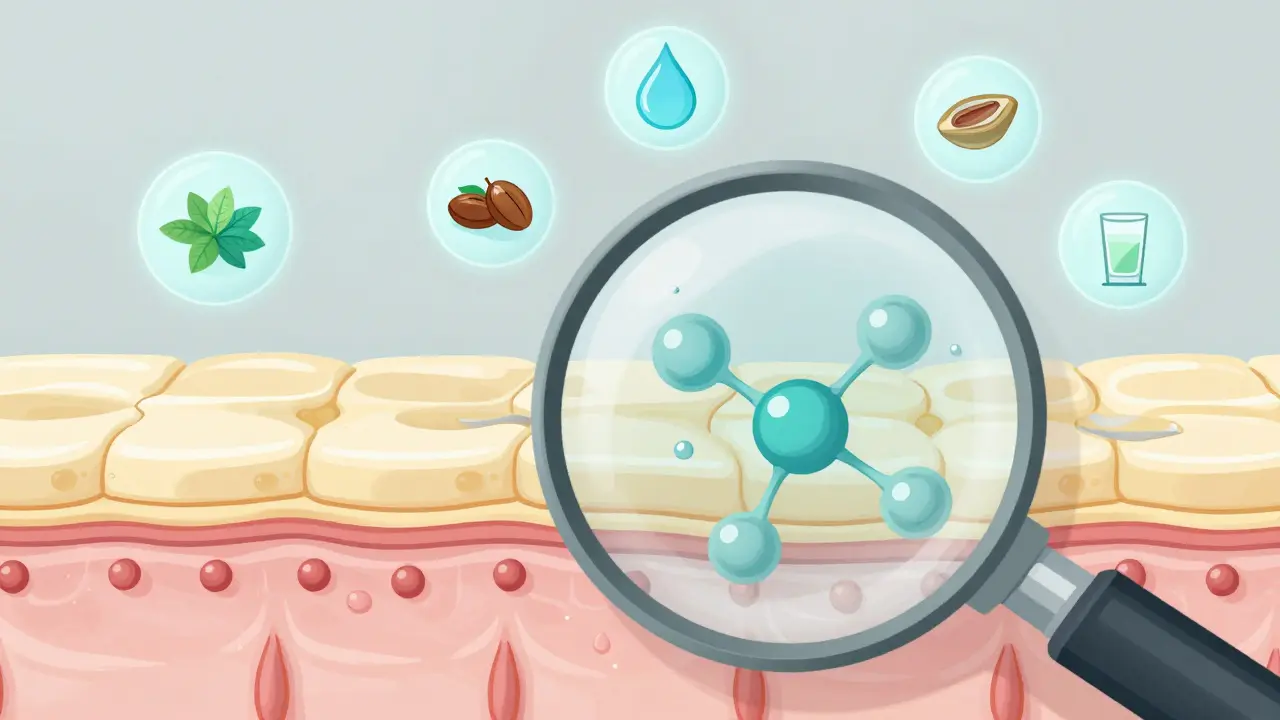 Zvětšený řez kůží s účinkem Nivea na zadržování vlhkosti.