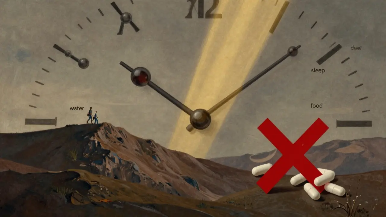 Hodiny s molekulami alkoholu jako ručičkami, symbolizující pomalé vylučování v těle.