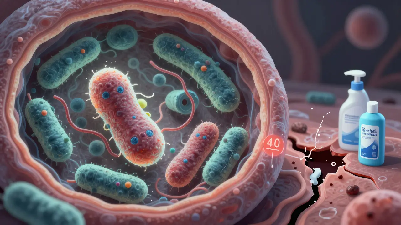 Mikroskopický pohled na bakterie Lactobacillus v přirozené rovnováze v těle.
