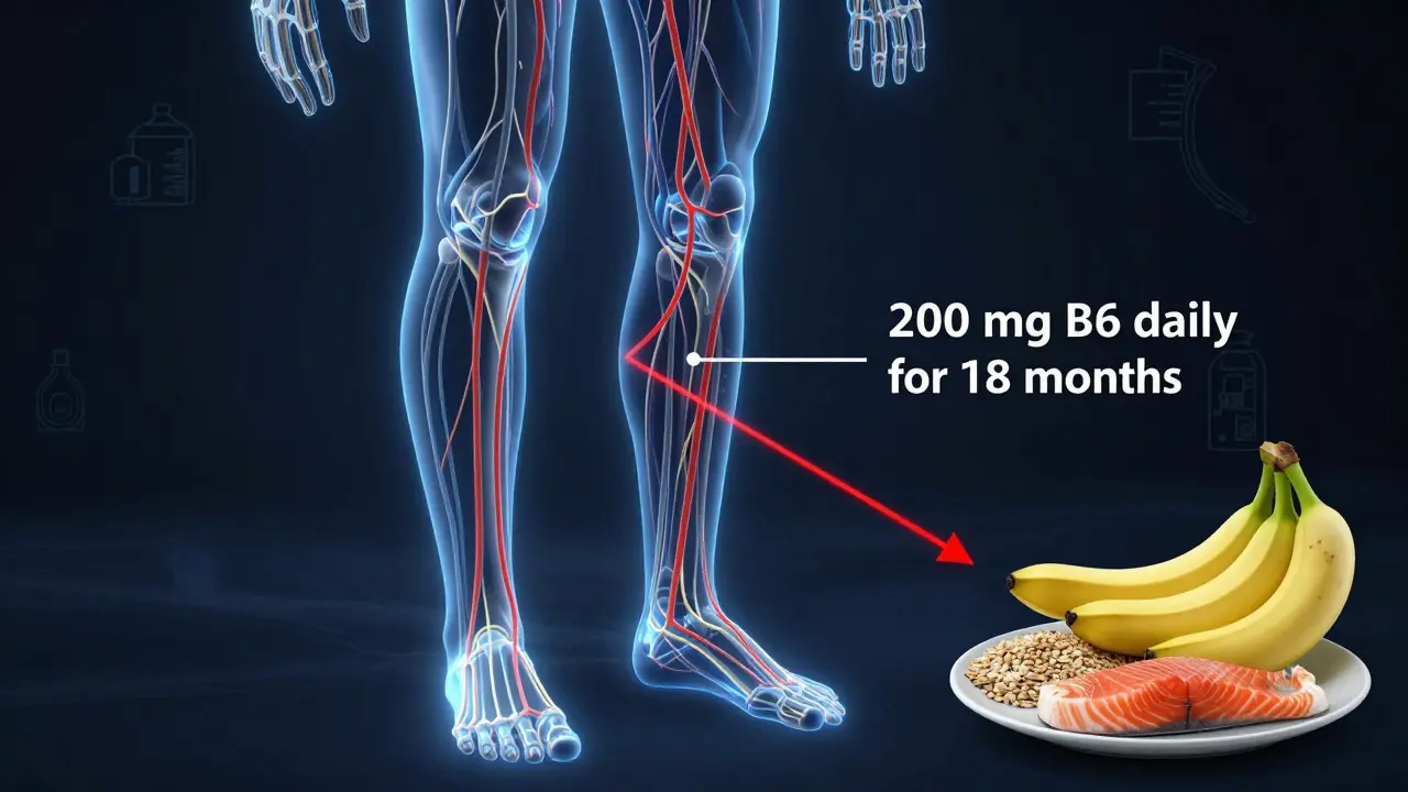 Nervový systém s poškozenými periferními nervy a označenou přebytkovou dávkou B6.