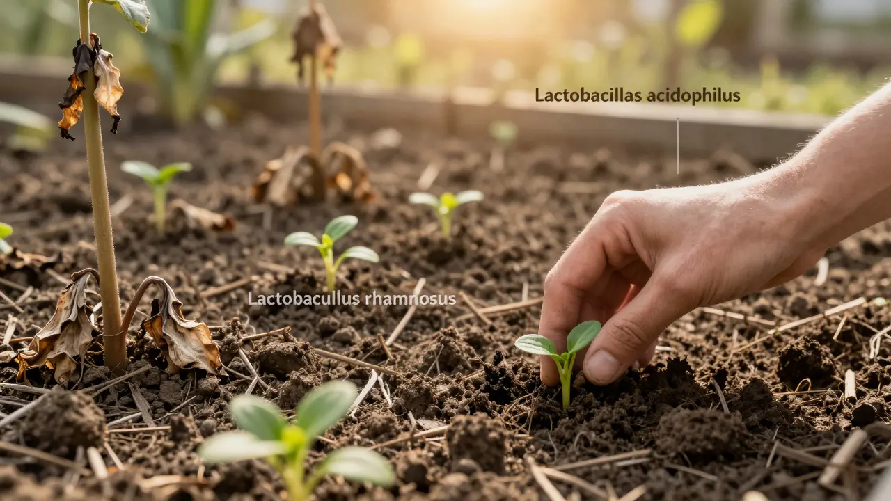 Zničená zahrada střev s nově sázenými probiotickými semínky.