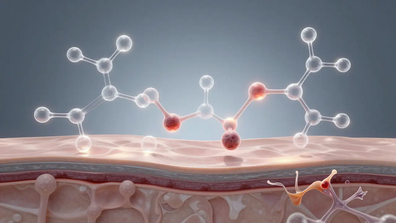Abstraktní vizualizace kolagenních vláken v síti pod povrchem kůže