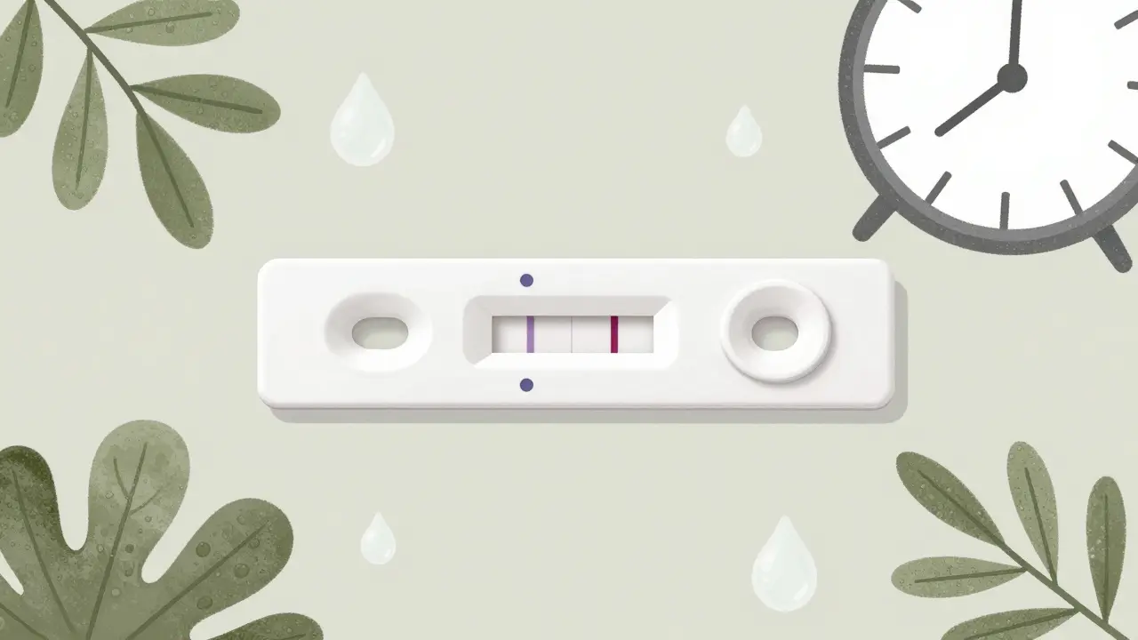 Laboratorní testovací proužek s viditelnými stopami cotininu v různých typech testů.