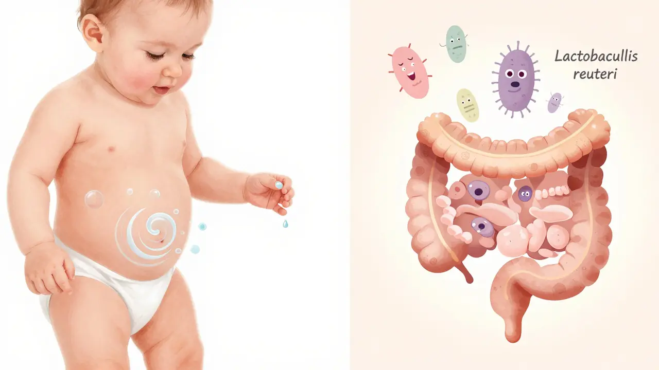 Porovnání mechanického účinku Espumisanu a probiotika v trávicím traktu novorozence.