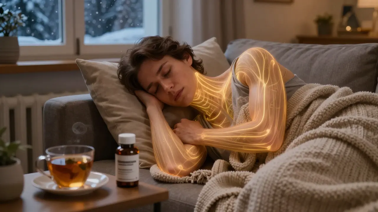 Příjemce hořčíku v klidu večer, s láskou k úlevě od stresu a křečí, v českém domácím prostředí.