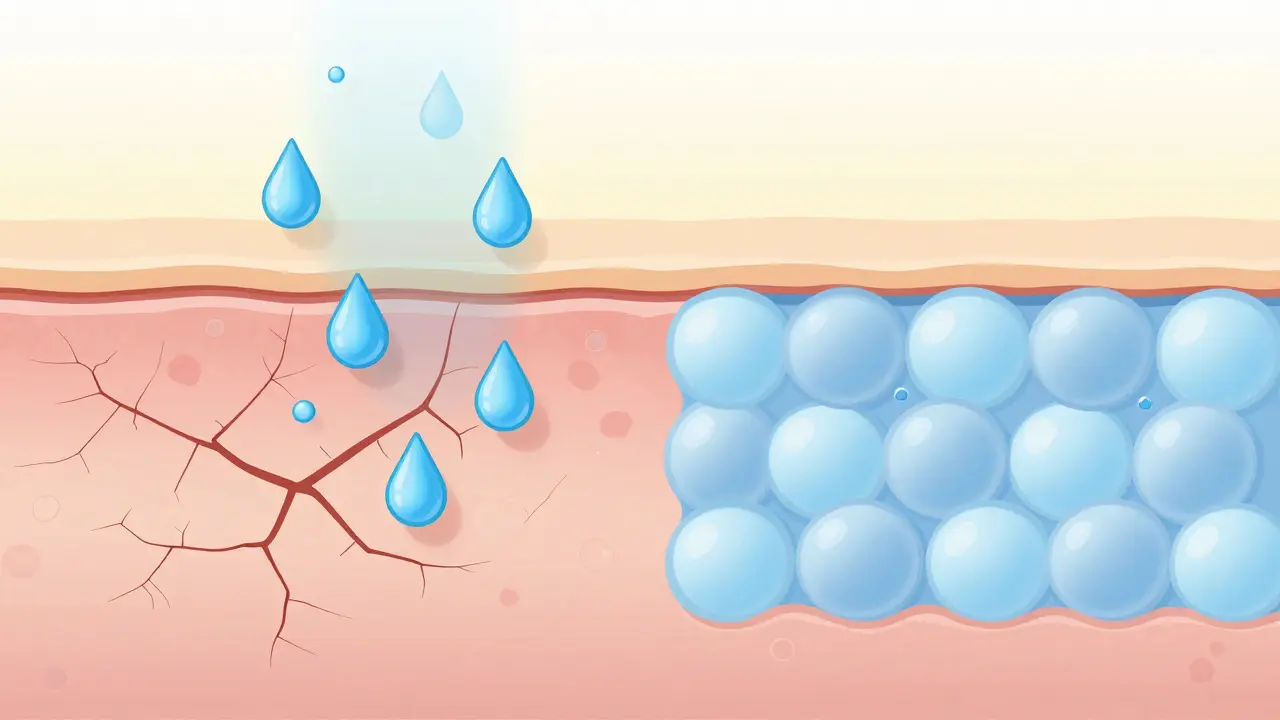 Schéma účinku glycerinu na hydrataci pleti