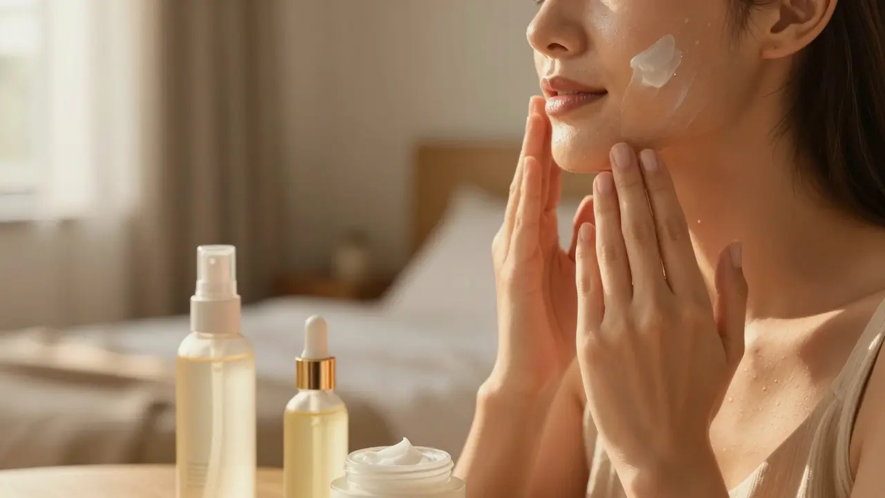 Žena aplikující hydratační péči o pleť