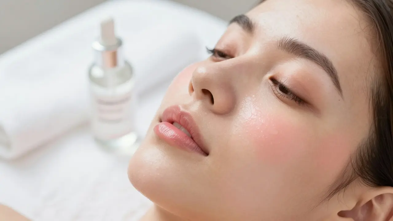 Detail zářivé a hydratované pleti po proceduře ledování obličeje.