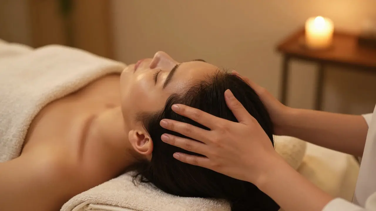 Masáž pokožky hlavy pro stimulaci růstu vlasů