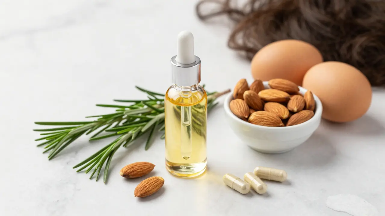 Sada pro péči o vlasy: rozmarýnový olej, vejce a doplňky stravy