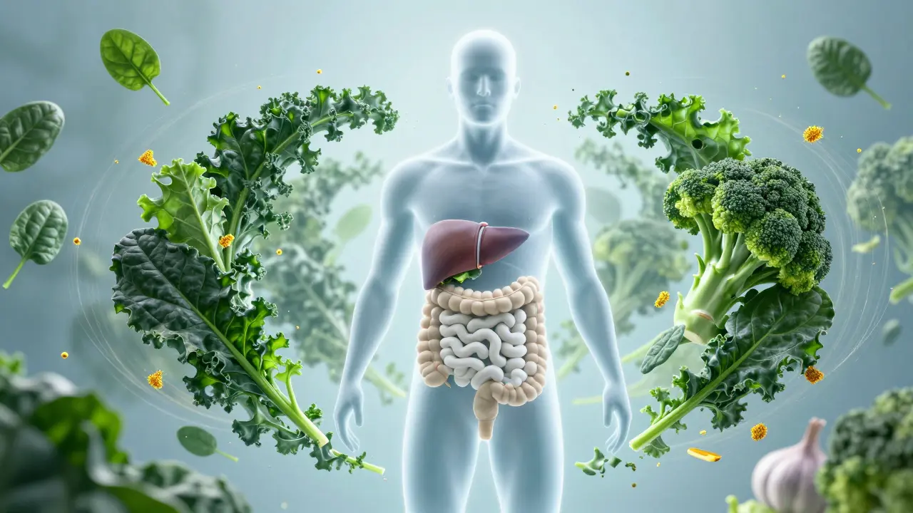 Abstraktní vizualizace detoxikace těla pomocí zeleniny a minerálů