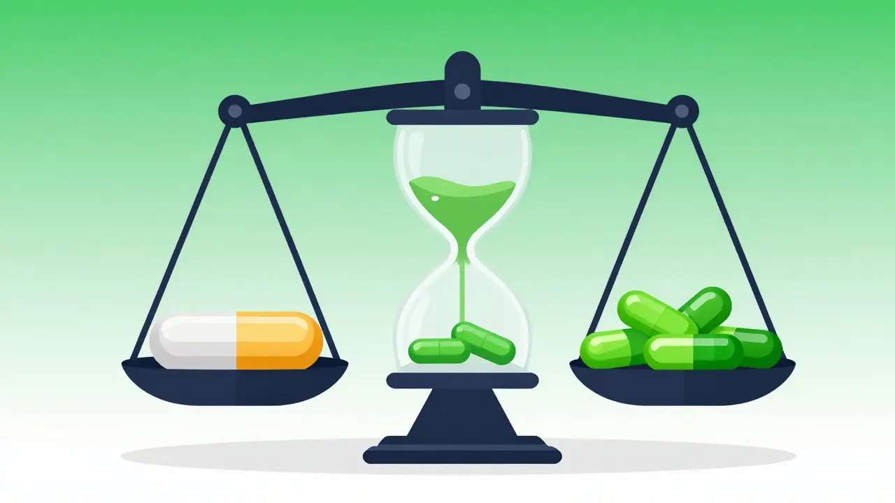 Ilustrace rovnováhy mezi antibiotiky a probiotiky