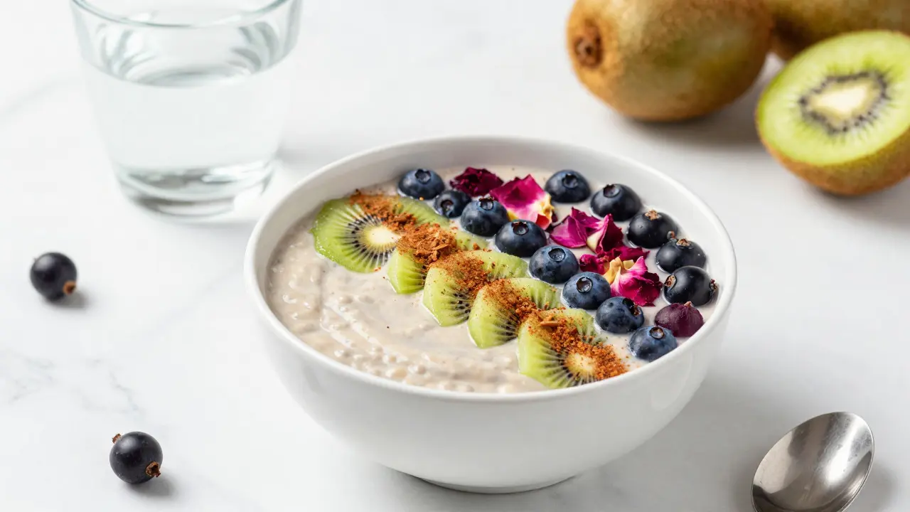 Smoothie z kiwi a rybízu s křídou na mramorovém pultu