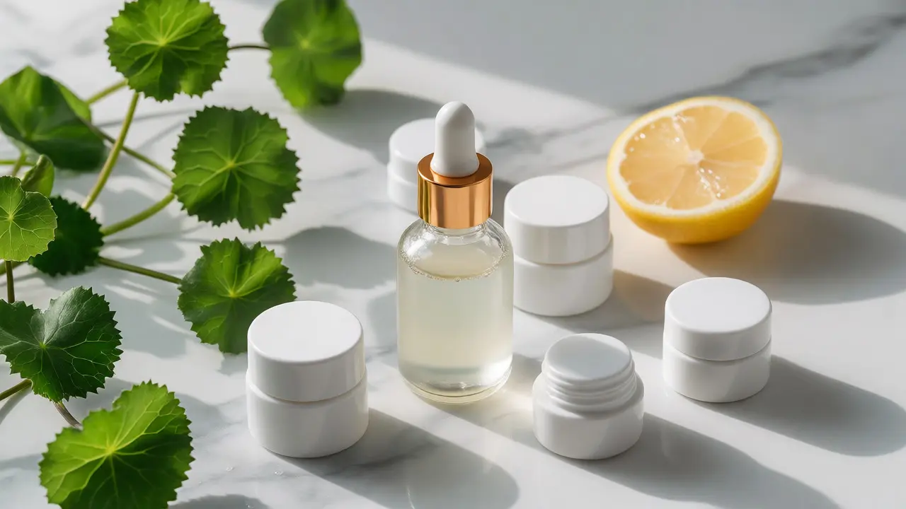 Minimální aranžmá dermatologické kosmetiky a rostlin