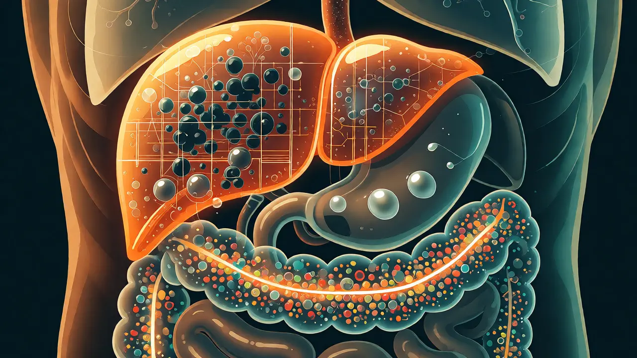 Ilustrace jater a střev pracujících při detoxikaci těla