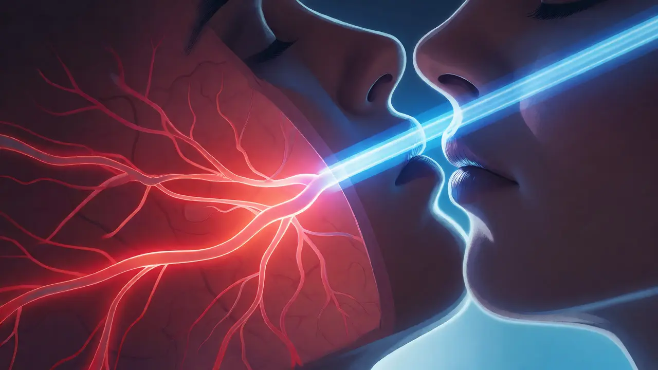 Ilustrace laserového ošetření rozšířených žilek v obličeji